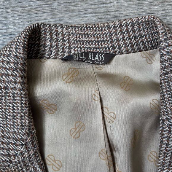 Vintage Bill Blass Glenplaid Brown Tan Wool Blazer - 38R - Picture 4 of 8
